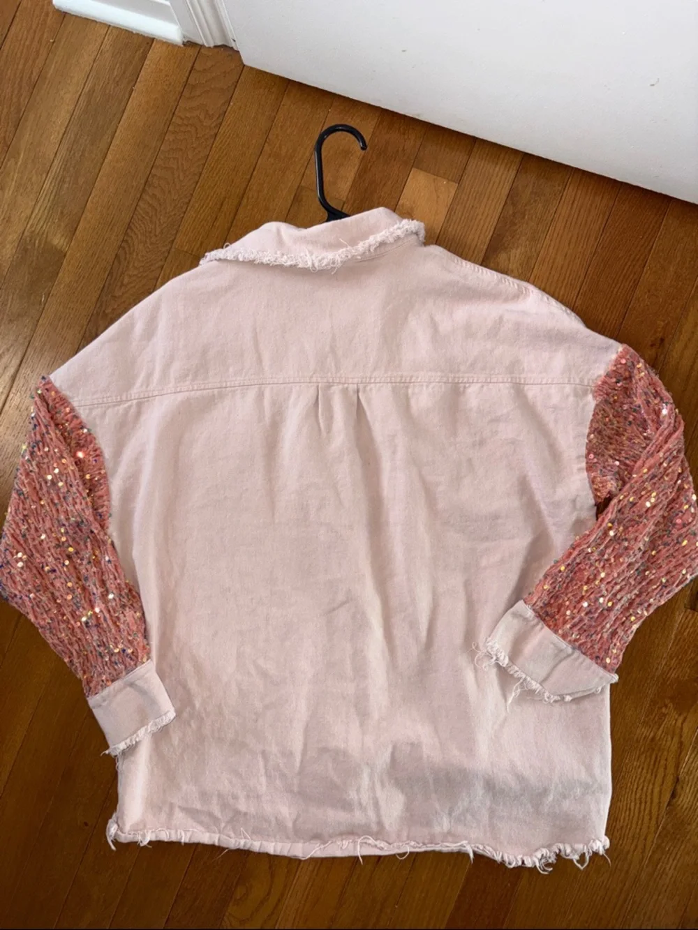 Chicme women's sequin patchwork denim Shacket Size Medium - Picture 6 of 8